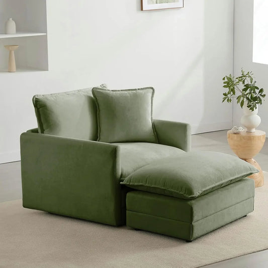 Oversized Chenille Armchair with Matching Ottoman