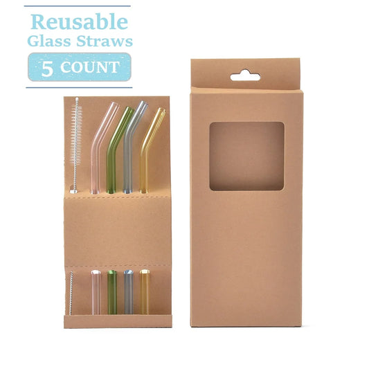 Reusable Glass Straw Set with Cleaning Brush
